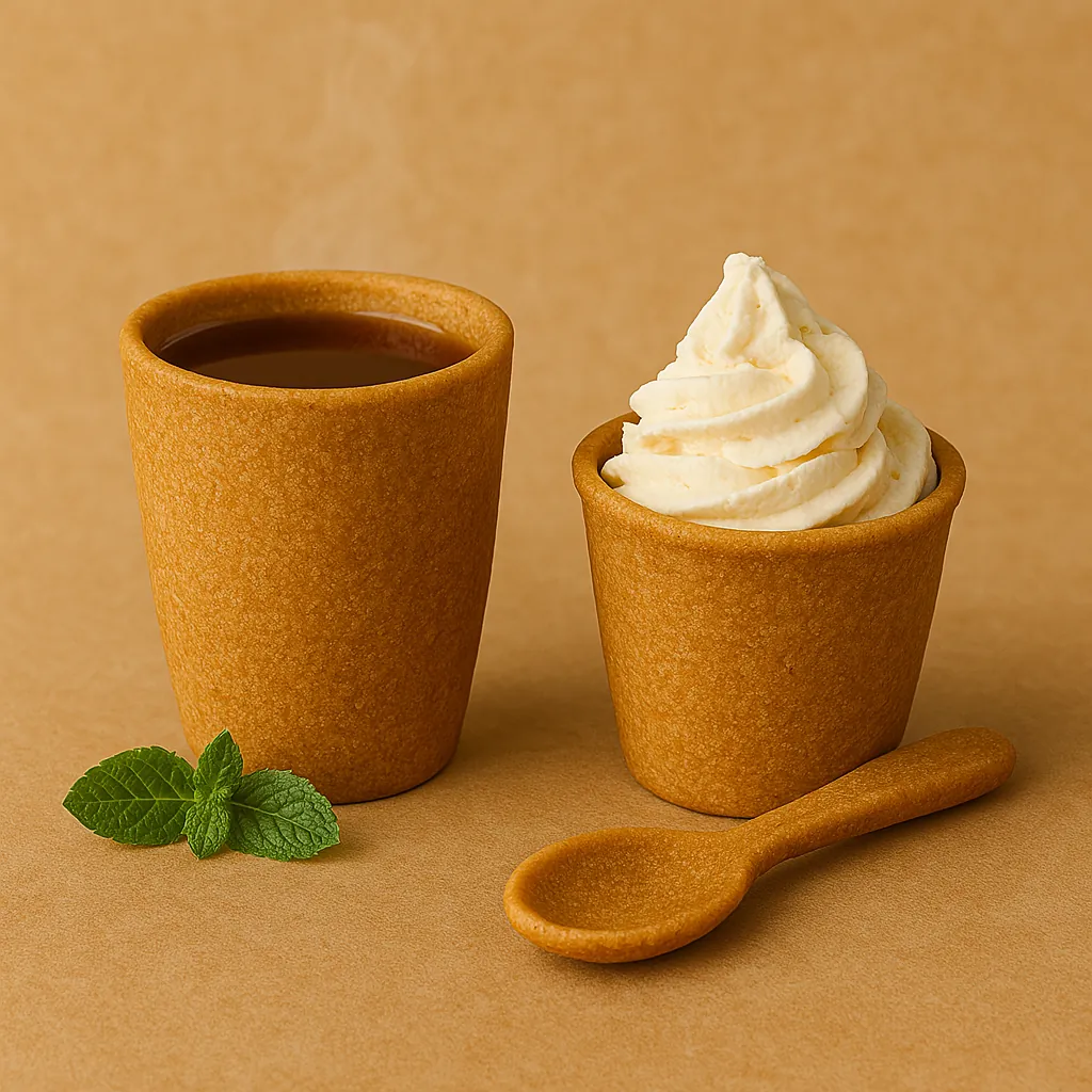 Snaxtic edible cups with coffee and dessert