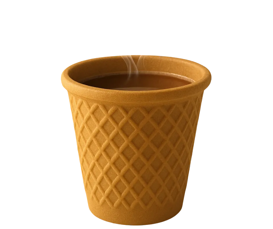 Edible cup filled with a hot drink