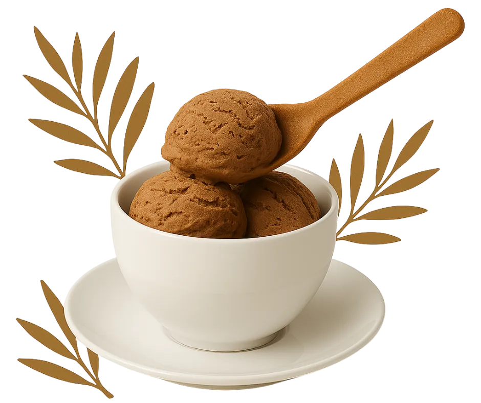 Snaxtic edible spoon resting on a bowl of ice cream